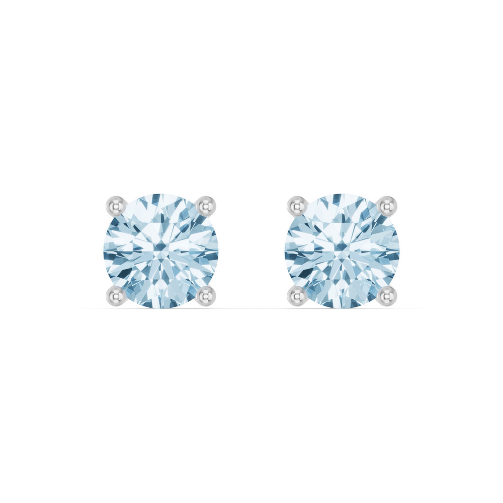 360 degree view of Round Aquamarine Silver Stud Earrings