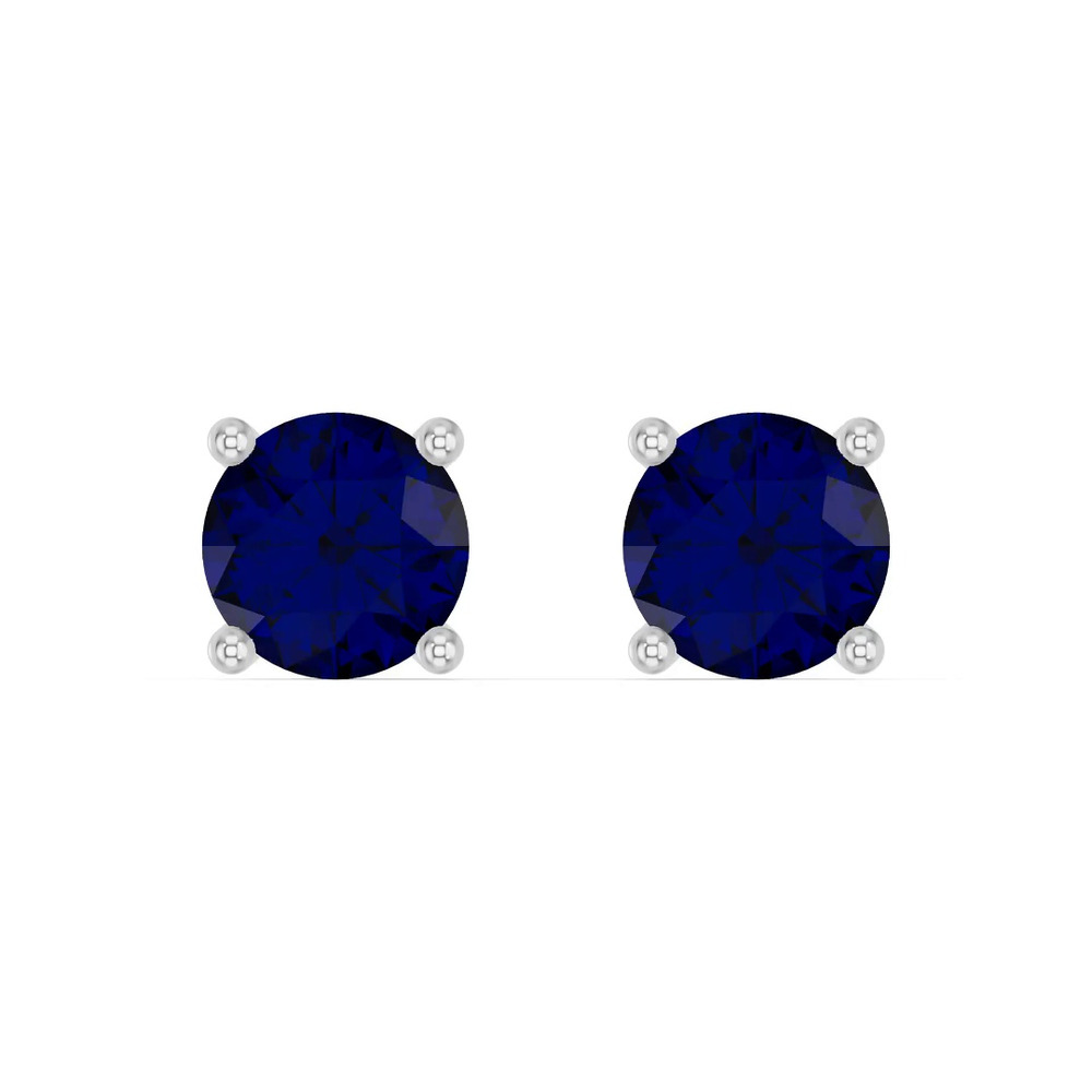 360 degree view of Round Sapphire Silver Stud Earrings