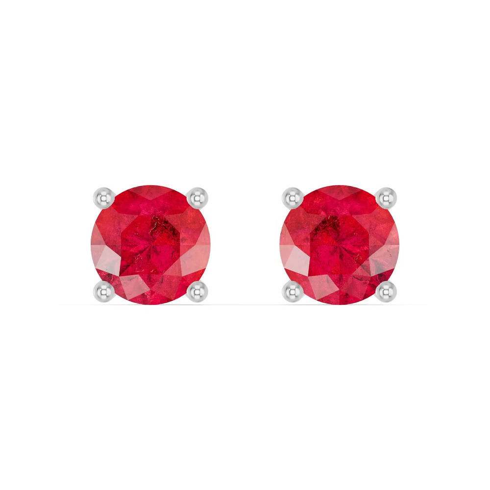 360 degree view of Round Ruby Silver Stud Earrings