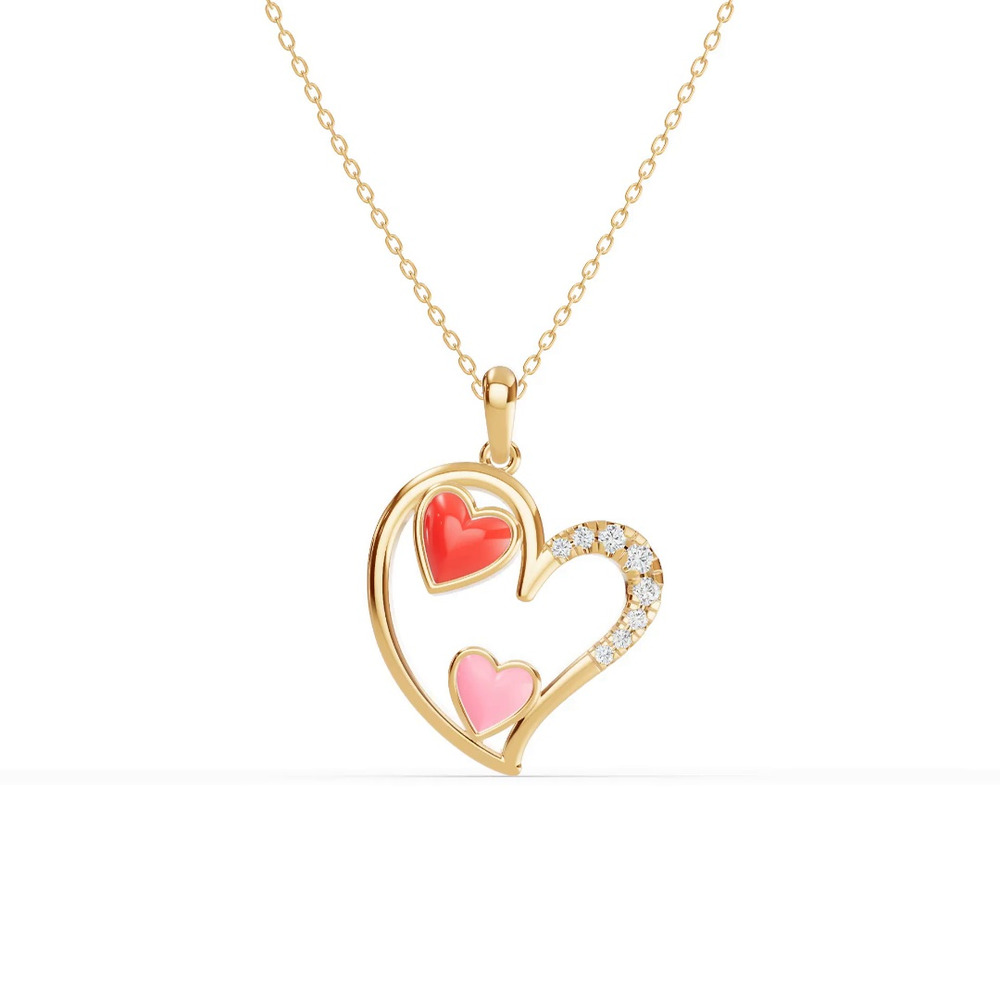 360 degree view of Duet Pavé Heart Necklace – Red & Pink