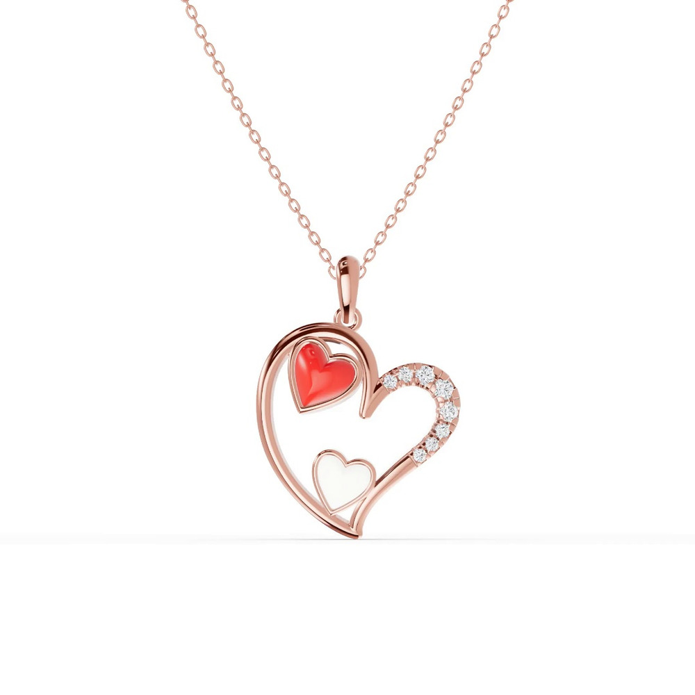 360 degree view of Duet Lab Pavé Heart Necklace – Red & White