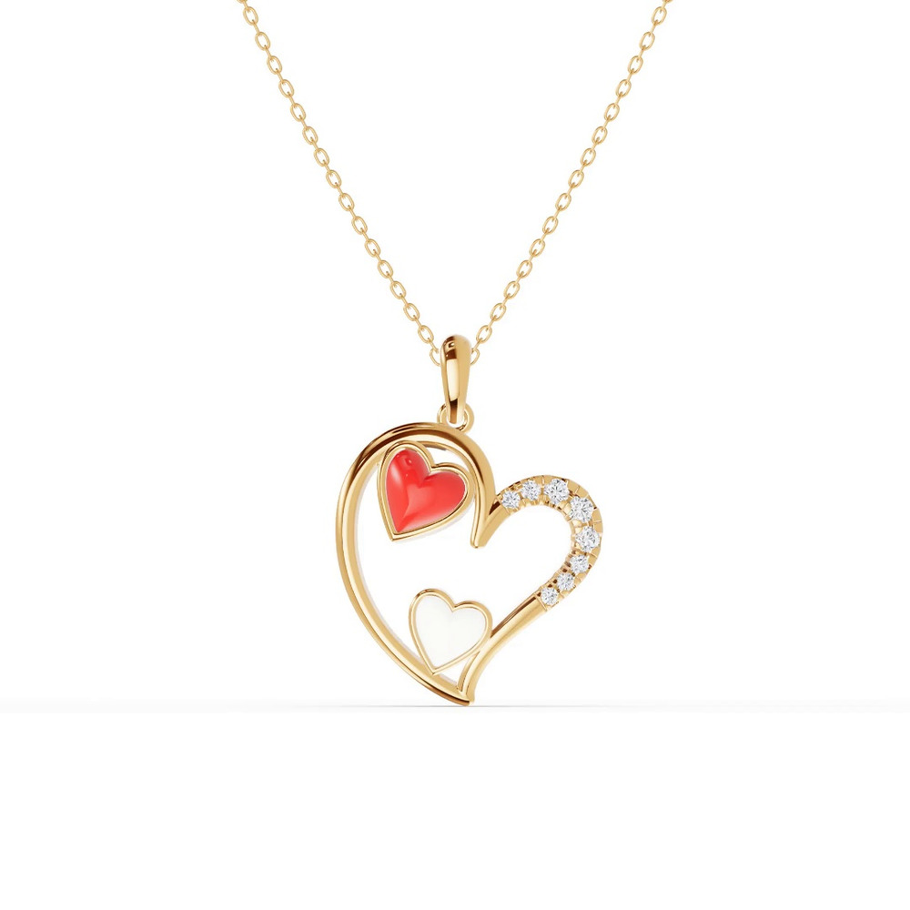 360 degree view of Duet Pavé Heart Necklace – Red & White