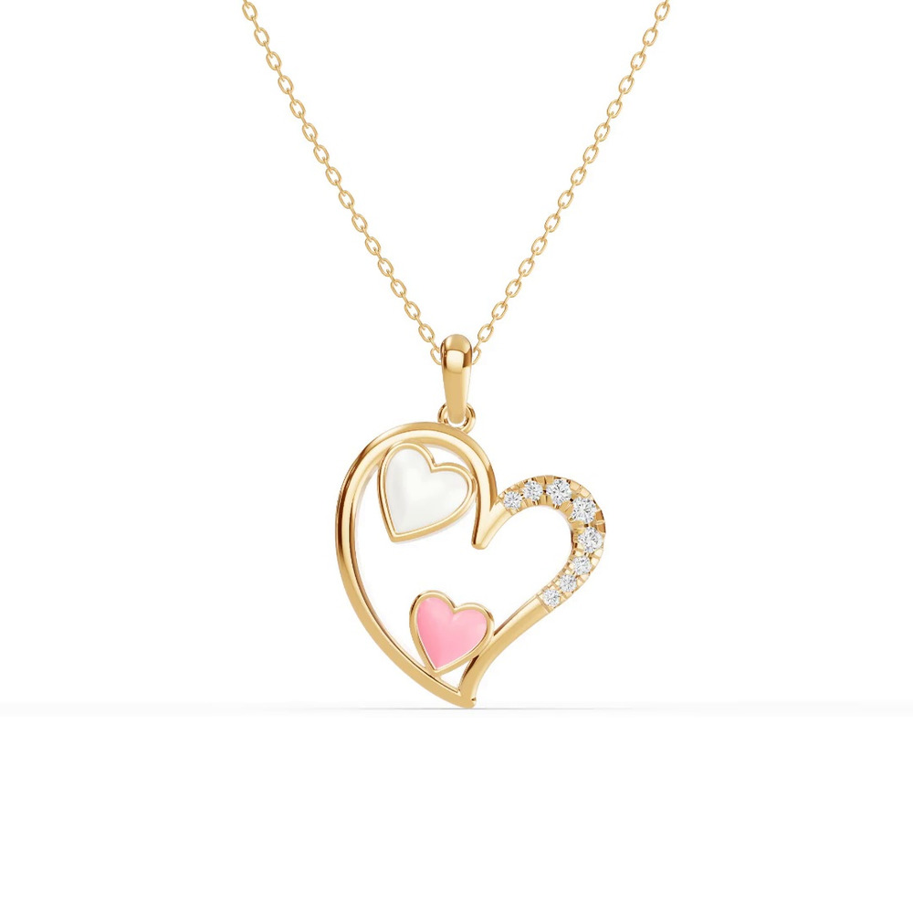 360 degree view of Duet Pavé Heart Necklace – White & Pink