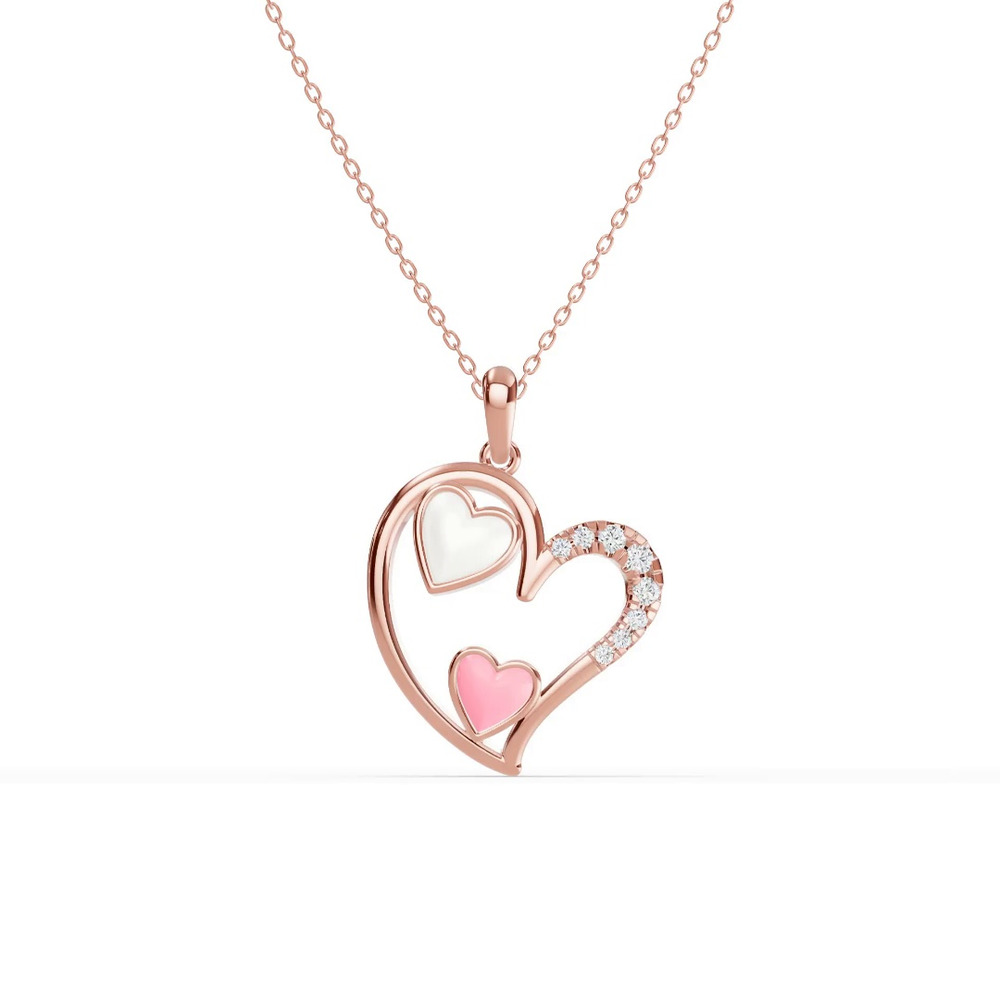 360 degree view of Duet Lab Pavé Heart Necklace – White & Pink