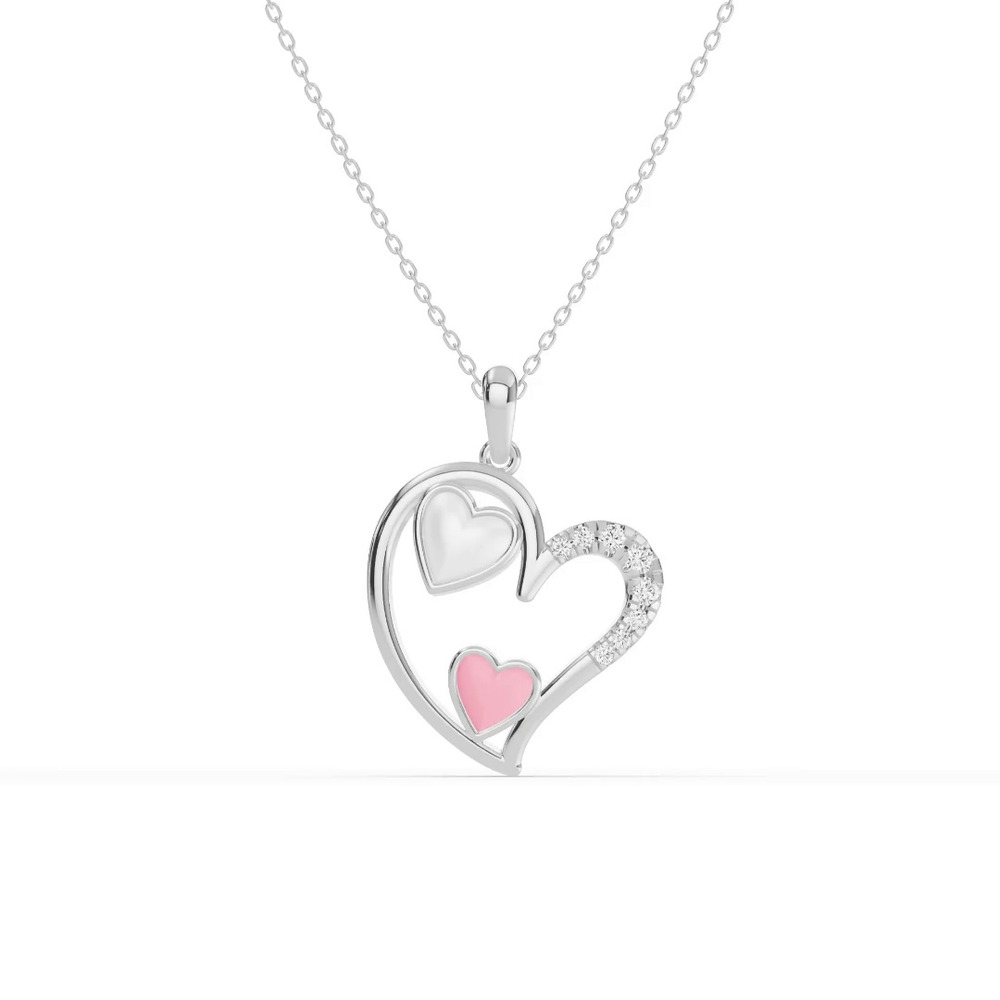 360 degree view of Duet Lab Pavé Heart Silver Necklace – White & Pink