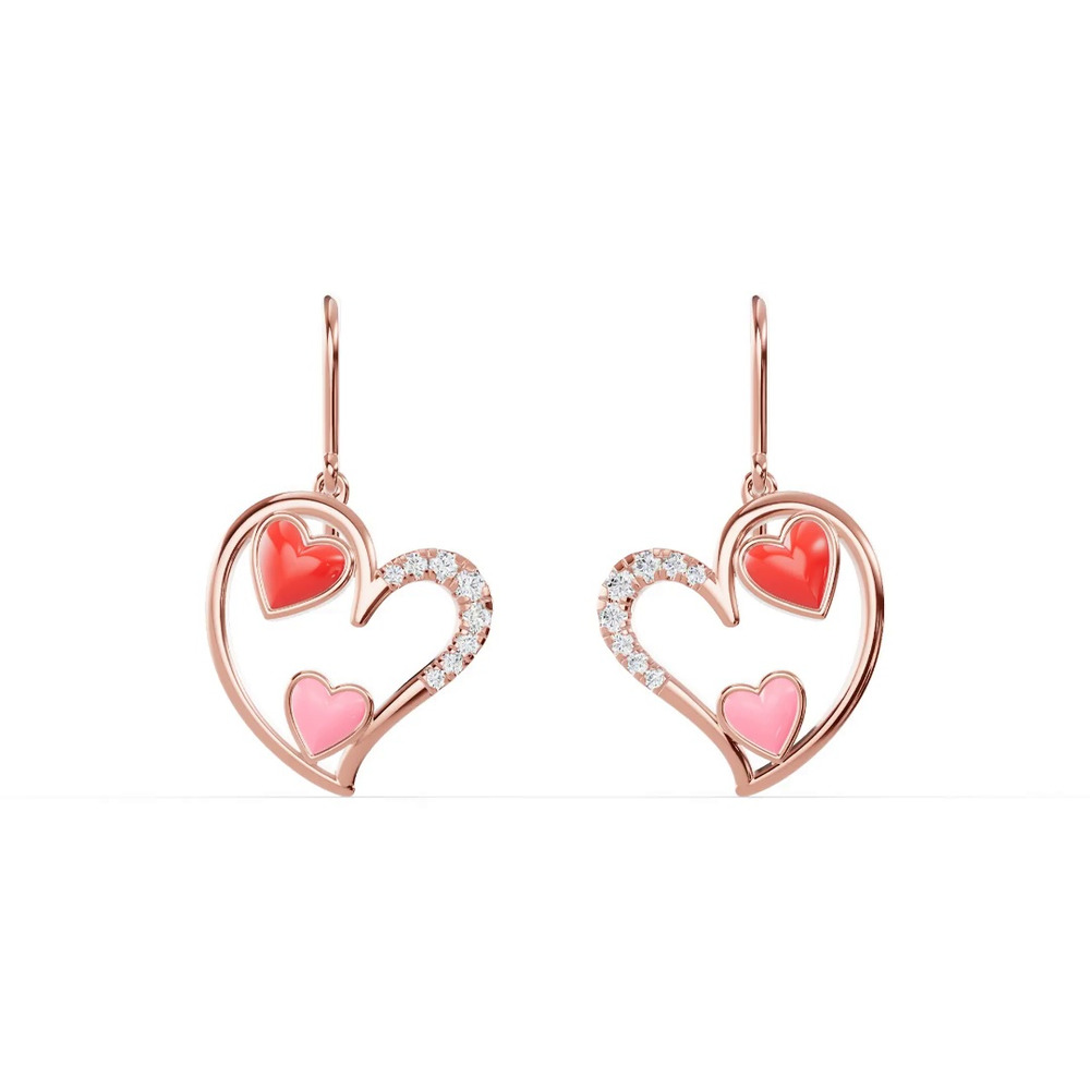 360 degree view of Duet Lab Pavé Heart Earrings – Red & Pink