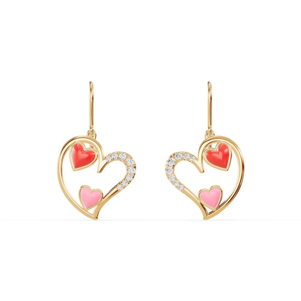 360 degree view of Duet Lab Pavé Heart Earrings – Red & Pink