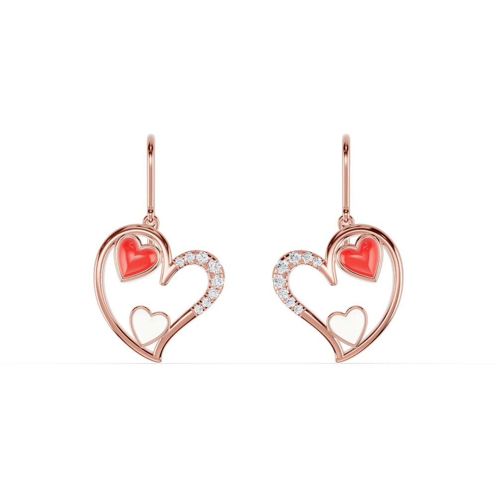 360 degree view of Duet Pavé Heart Earrings – Red & White