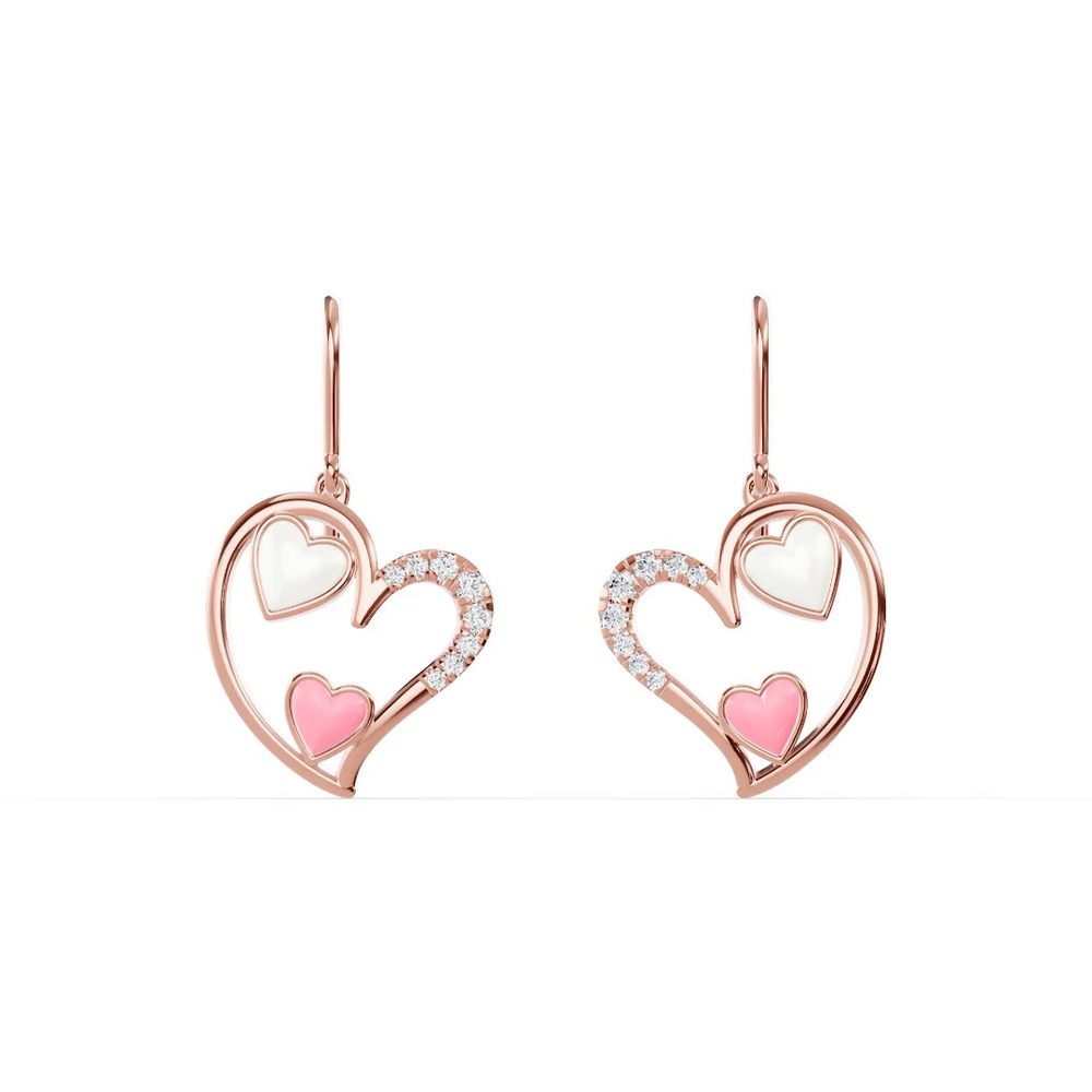 360 degree view of Duet Lab Pavé Heart Earrings – White & Pink