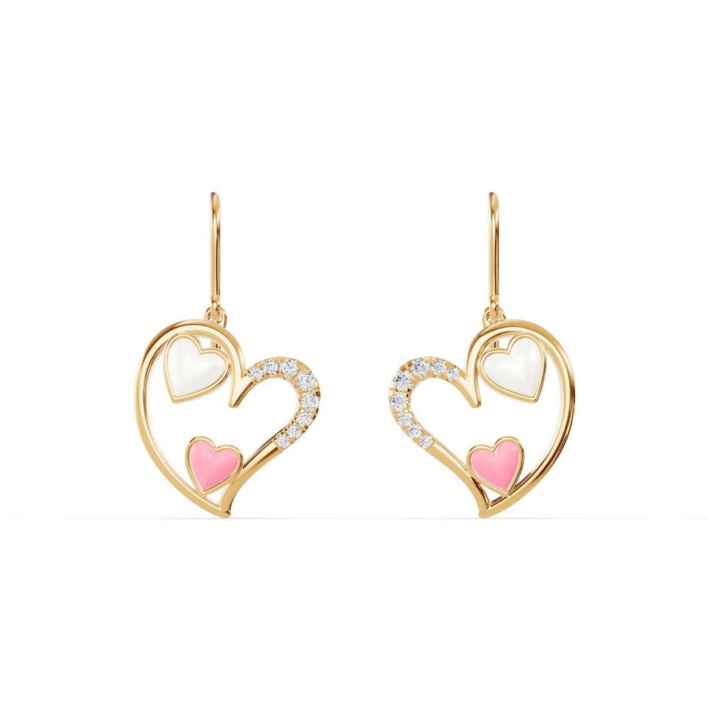 360 degree view of Duet Lab Pavé Heart Earrings – White & Pink