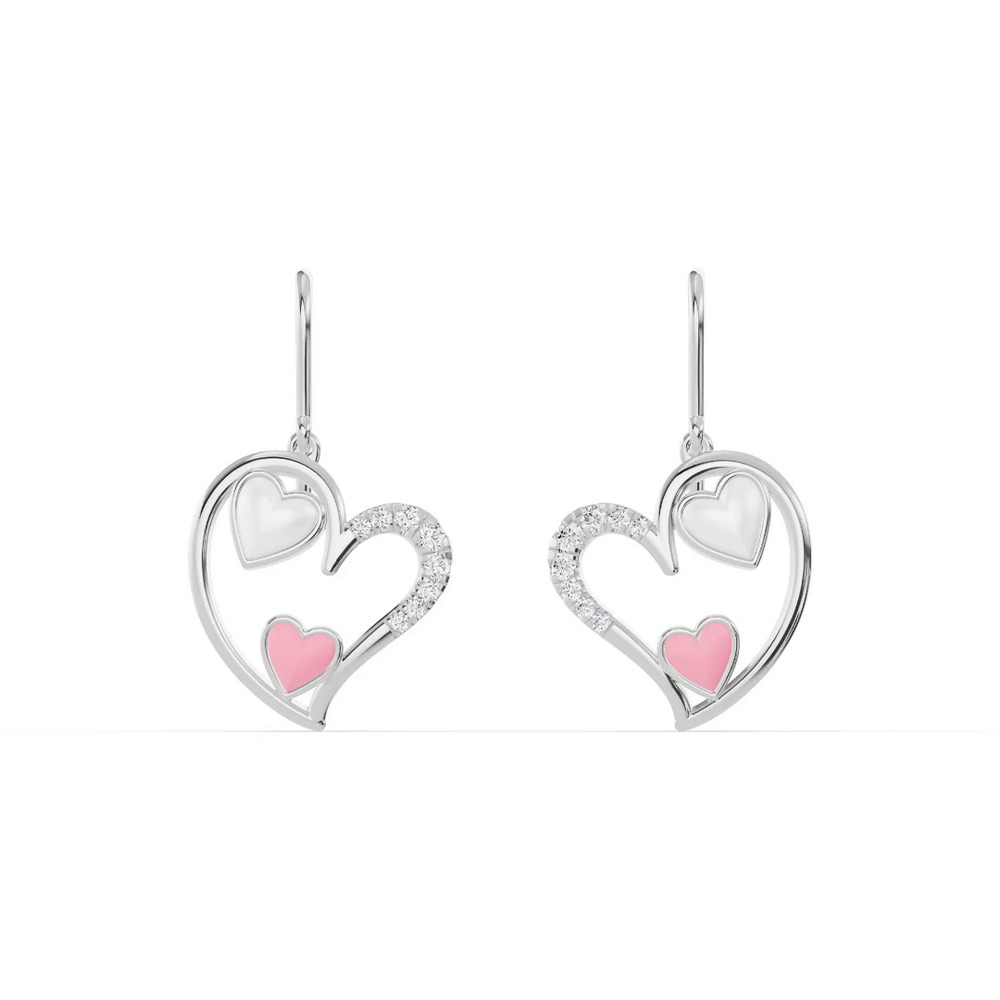 360 degree view of Duet Lab Pavé Heart Silver Earrings – White & Pink