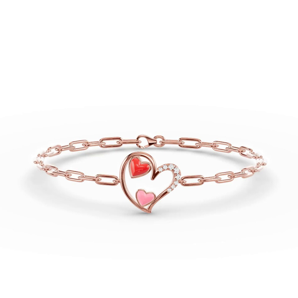 360 degree view of Duet Pavé Heart Bracelet – Red & Pink