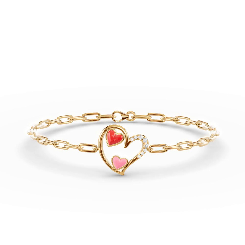 360 degree view of Duet Pavé Heart Bracelet – Red & Pink