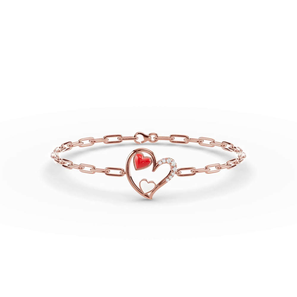360 degree view of Duet Pavé Heart Bracelet – Red & White
