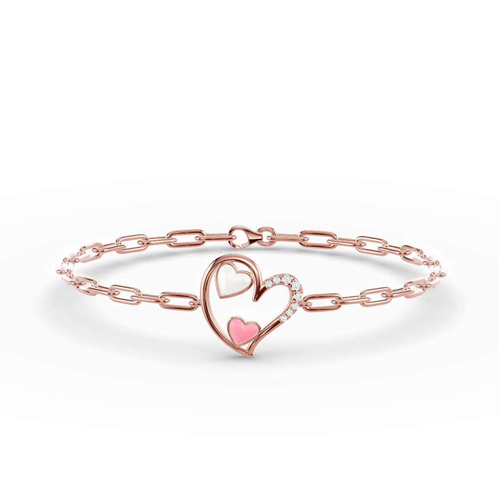 360 degree view of Duet Pavé Heart Bracelet – White & Pink