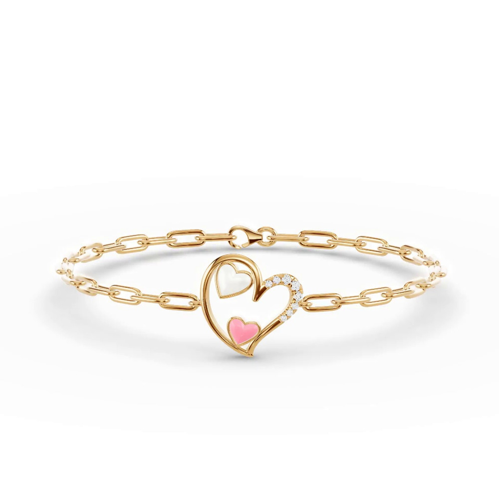 360 degree view of Duet Lab Pavé Heart Bracelet – White & Pink