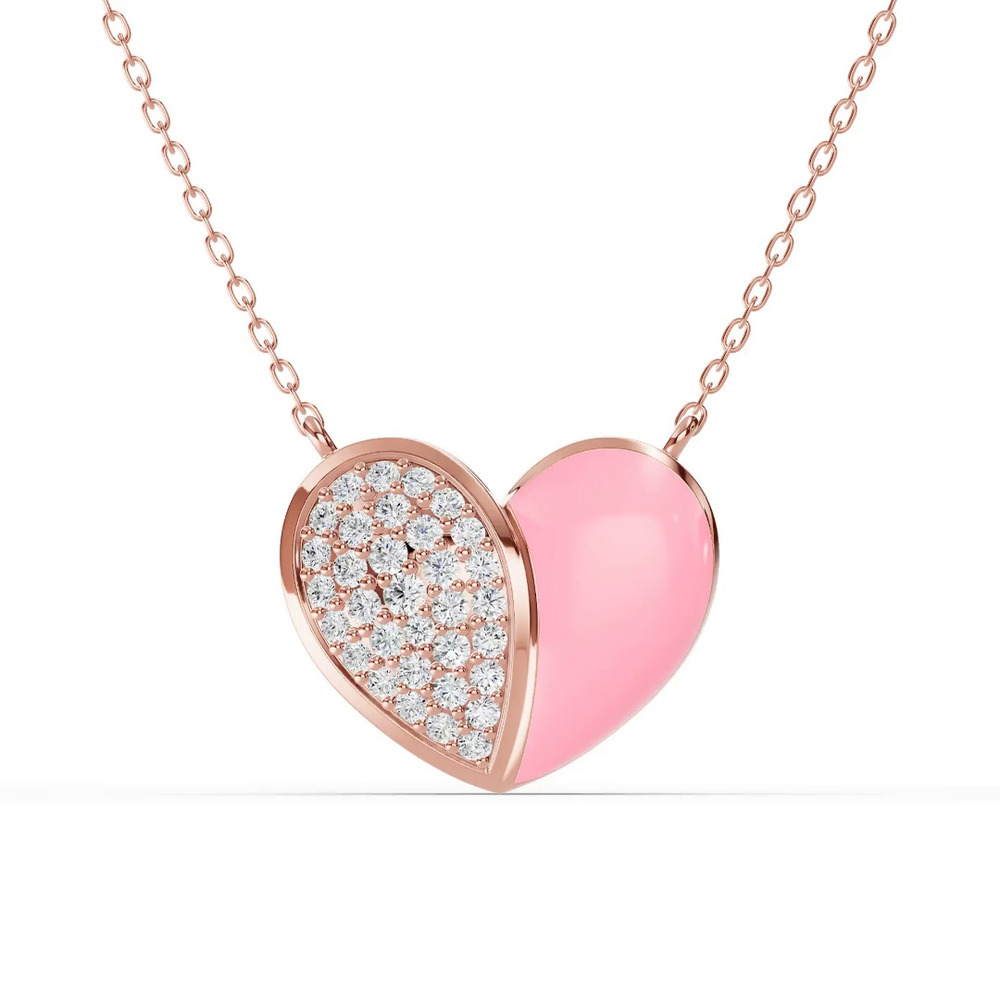 360 degree view of Amara Pink Ceramic Lab Pavé Heart Necklace
