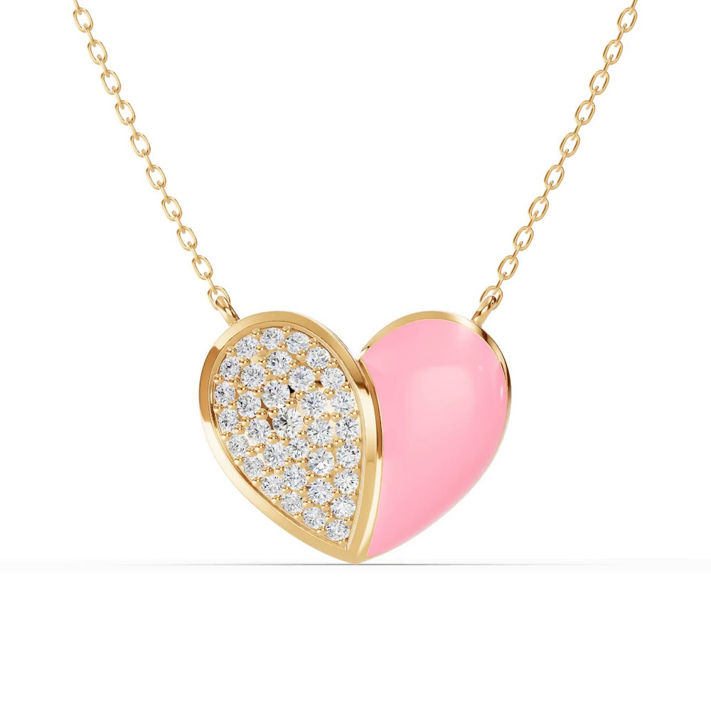 360 degree view of Amara Pink Ceramic Pavé Heart Necklace