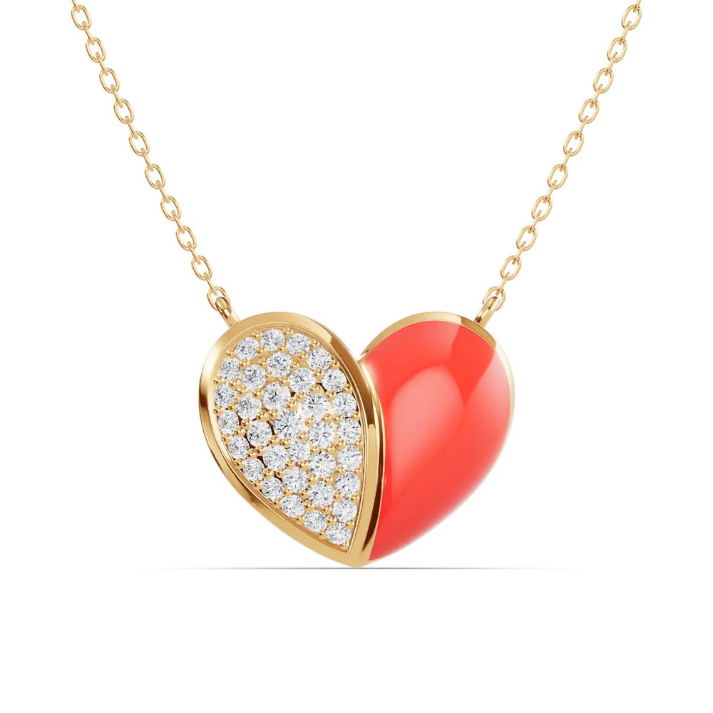 360 degree view of Amara Red Ceramic Lab Pavé Heart Necklace