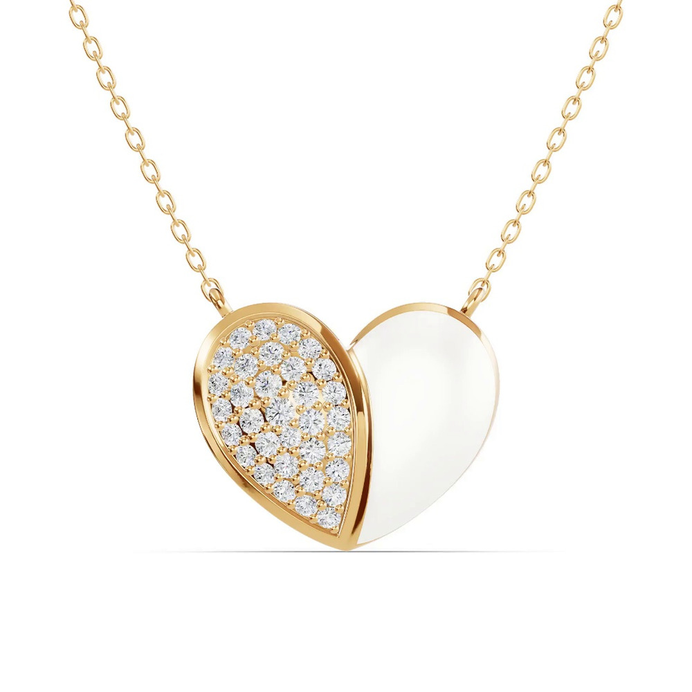 360 degree view of Amara White Ceramic Lab Pavé Heart Necklace