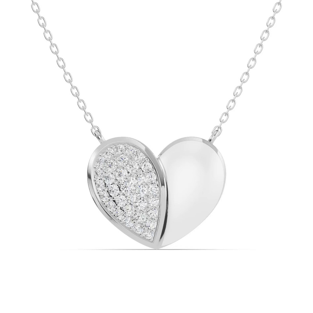 360 degree view of Amara White Ceramic Pavé Heart Necklace