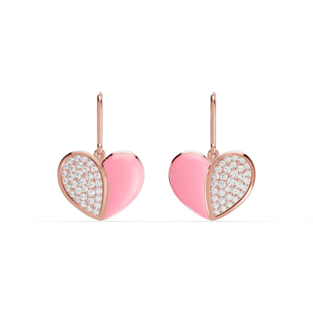 360 degree view of Amara Pink Ceramic Pavé Heart Earrings
