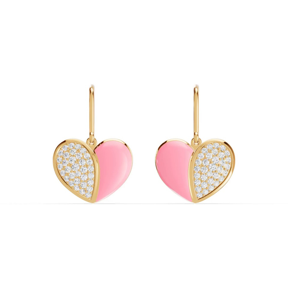 360 degree view of Amara Pink Ceramic Lab Pavé Heart Earrings