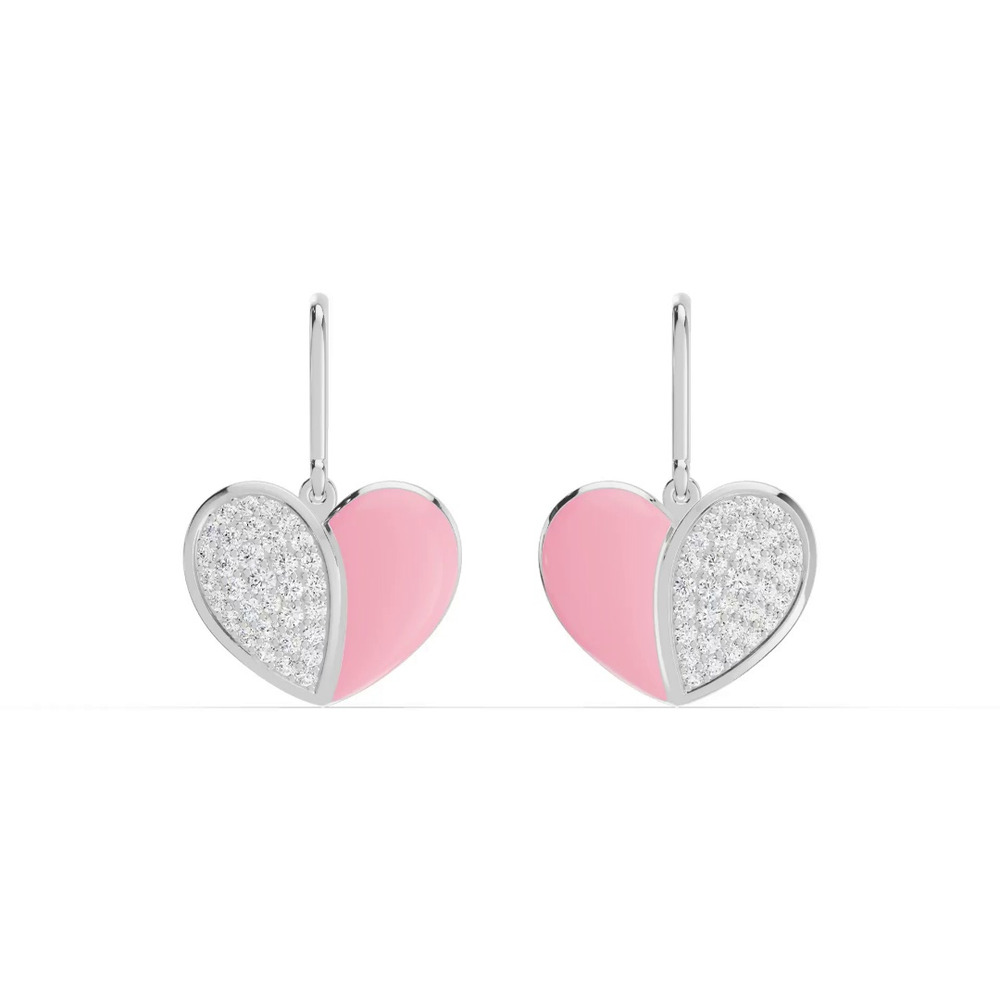360 degree view of Amara Pink Ceramic Pavé Heart Silver Earrings