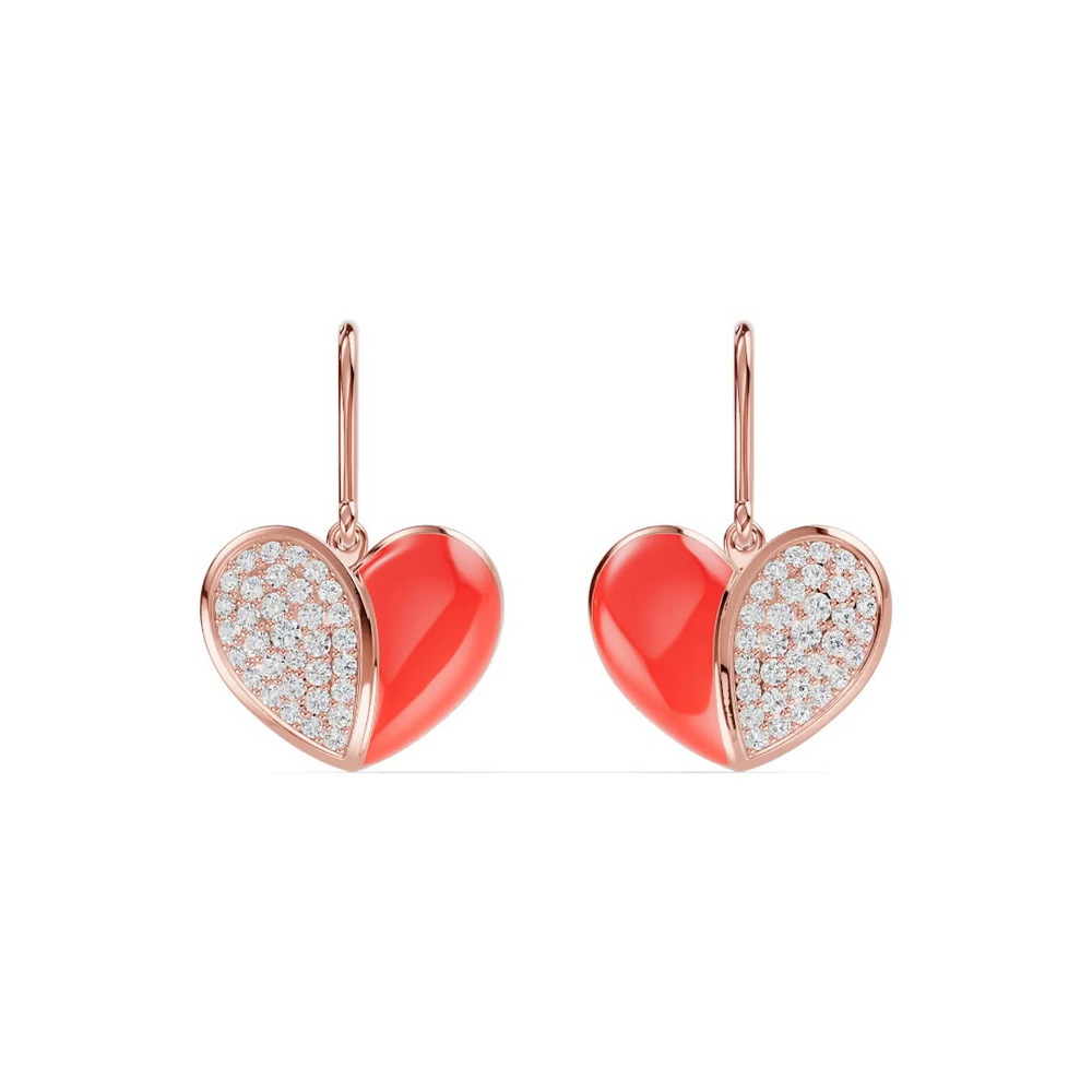 360 degree view of Amara Red Ceramic Lab Pavé Heart Earrings