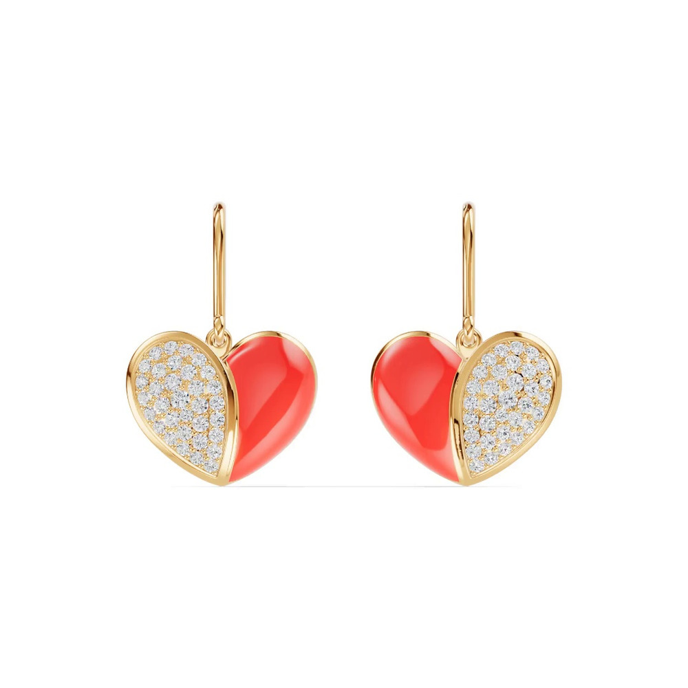 360 degree view of Amara Red Ceramic Lab Pavé Heart Earrings