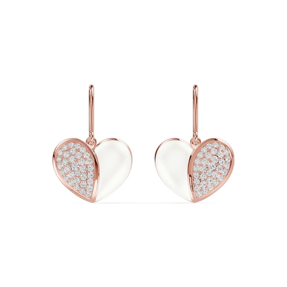 360 degree view of Amara White Ceramic Pavé Heart Earrings