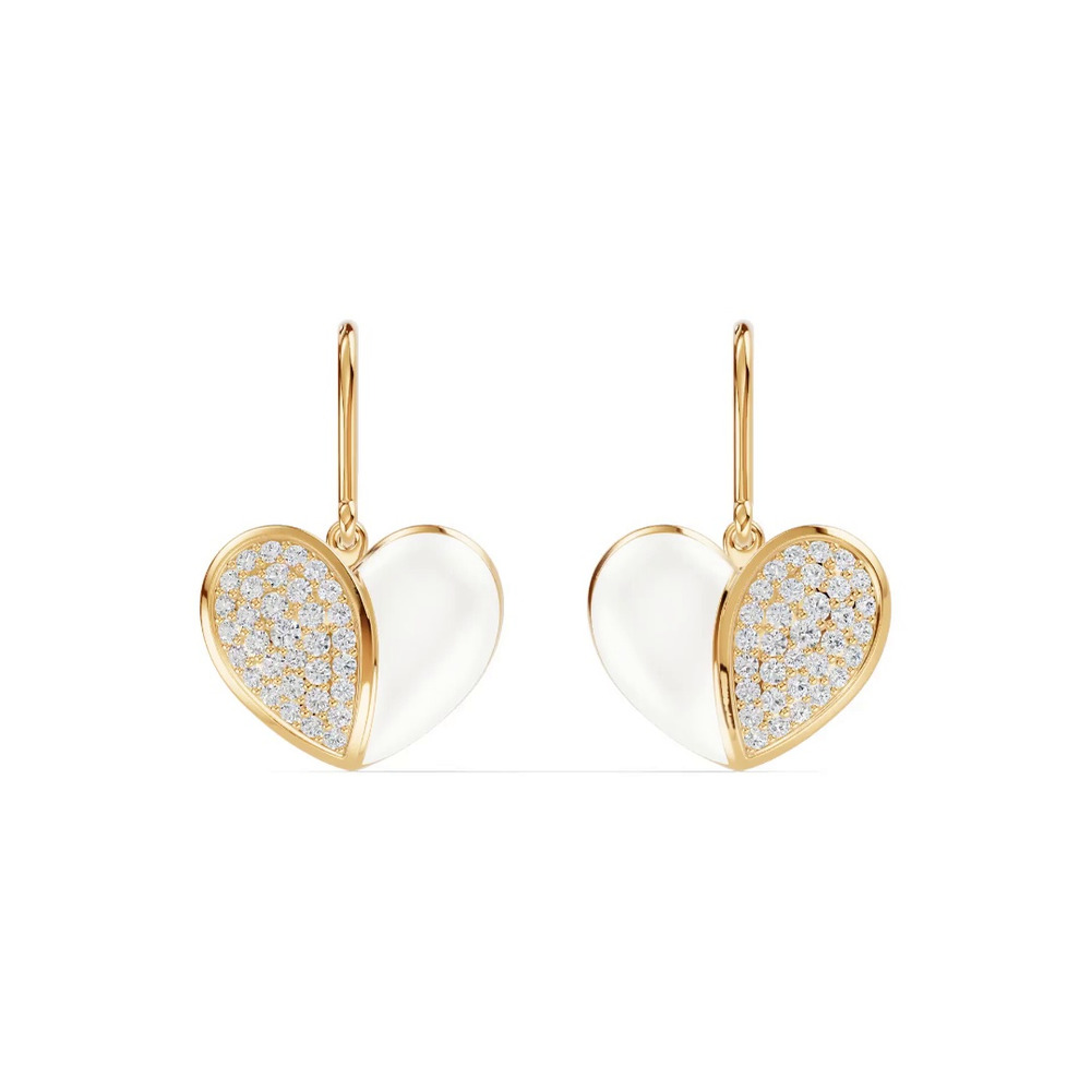 360 degree view of Amara White Ceramic Lab Pavé Heart Earrings