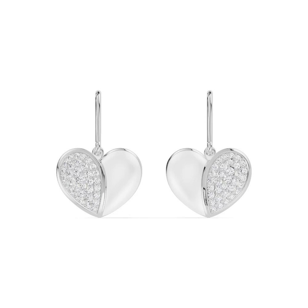 360 degree view of Amara White Ceramic Lab Pavé Heart Silver Earrings