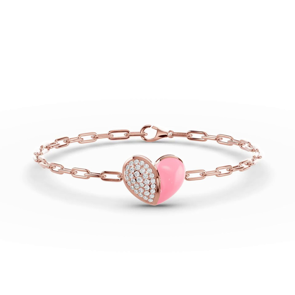 360 degree view of Amara Pink Ceramic Lab Pavé Heart Bracelet