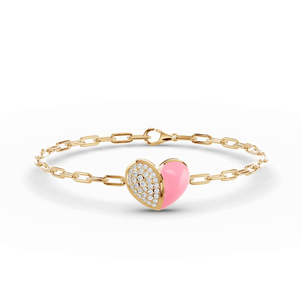 360 degree view of Amara Pink Ceramic Lab Pavé Heart Bracelet