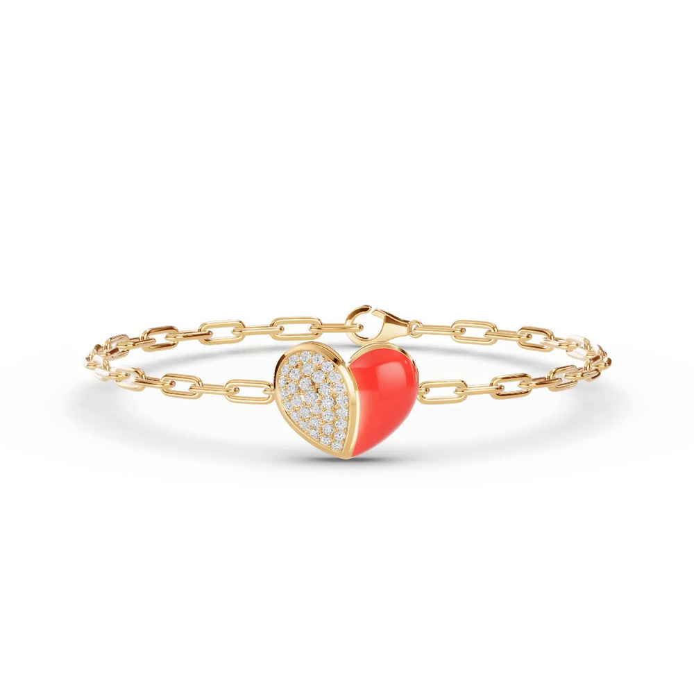 360 degree view of Amara Red Ceramic Lab Pavé Heart Bracelet