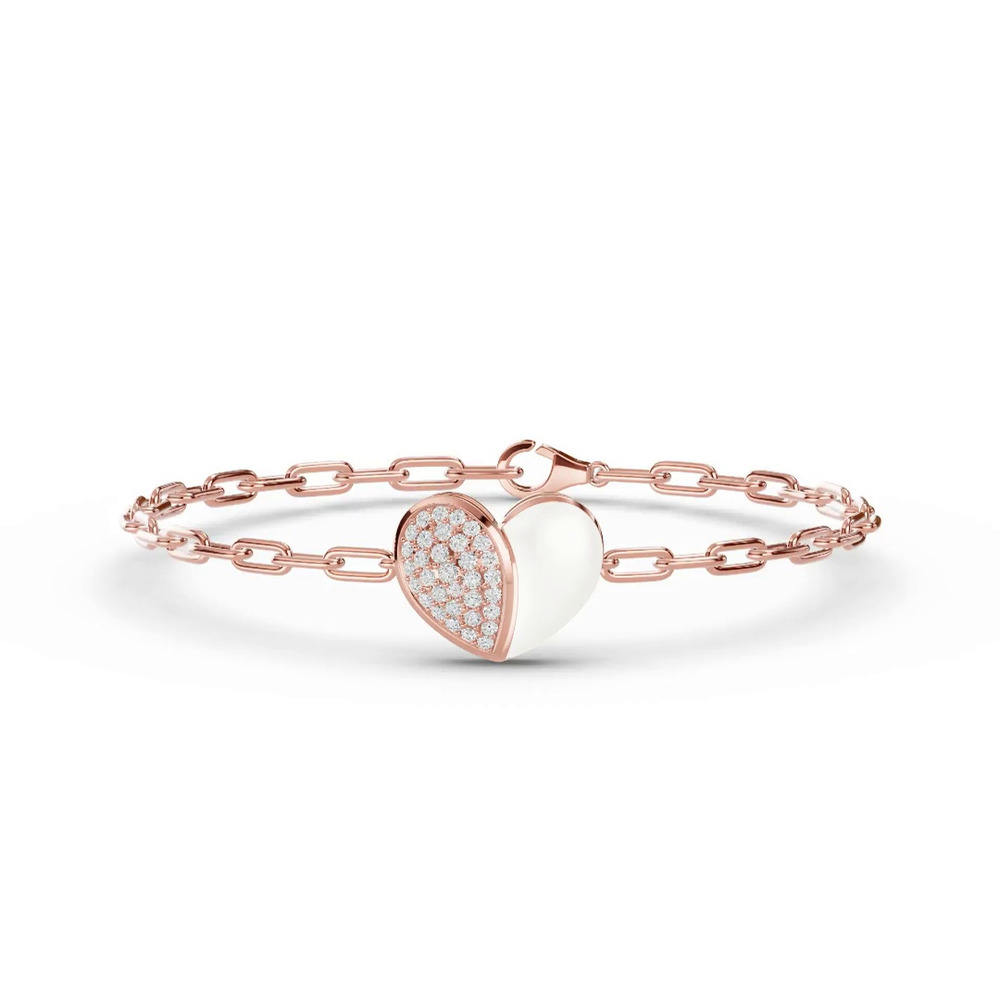 360 degree view of Amara White Ceramic Pavé Heart Bracelet