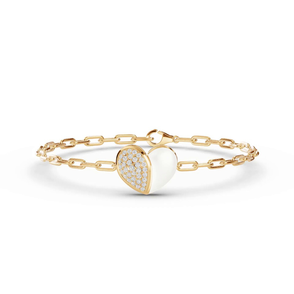 360 degree view of Amara White Ceramic Lab Pavé Heart Bracelet