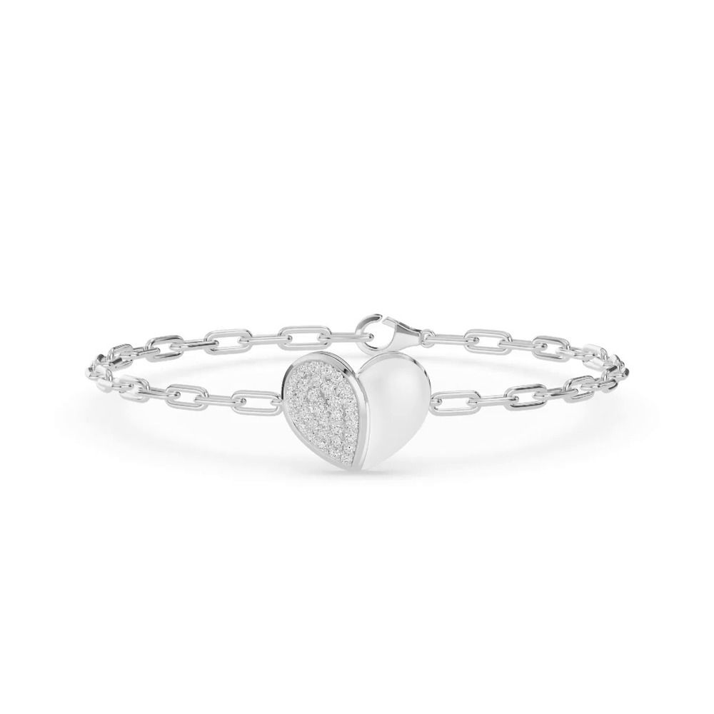 360 degree view of Amara White Ceramic Pavé Heart Silver Bracelet