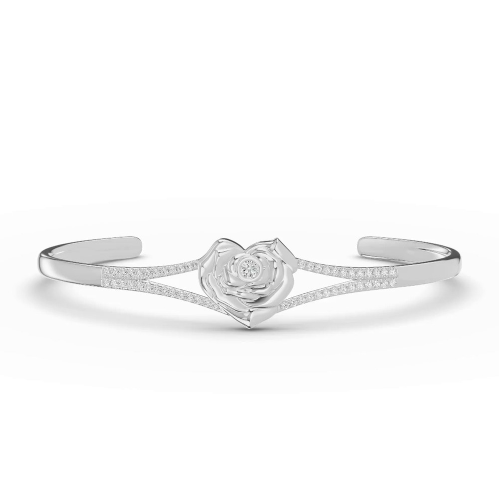 360 degree view of Rose Heart Diamond Silver Bangle