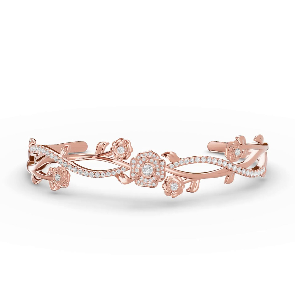 360 degree view of Camelia Floral Lab Diamond Bangle