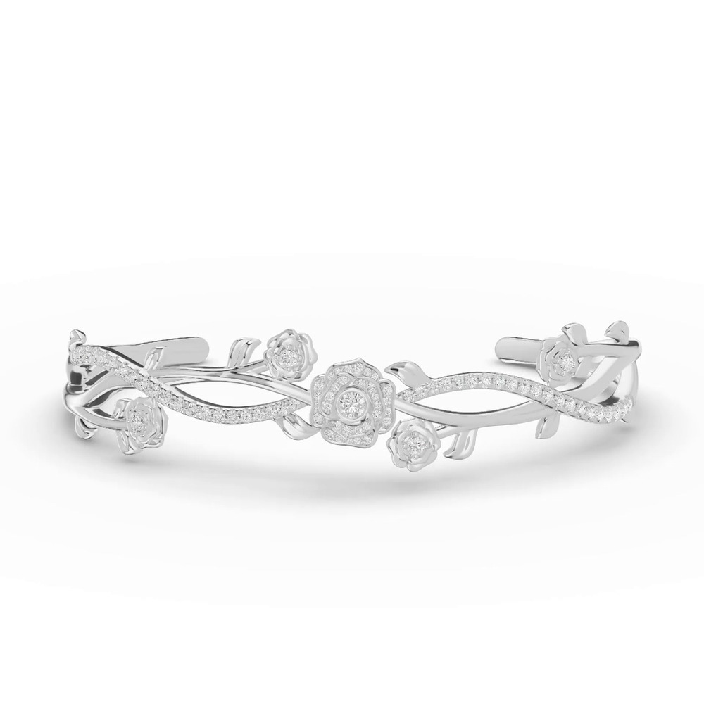 360 degree view of Camelia Floral Diamond Bangle