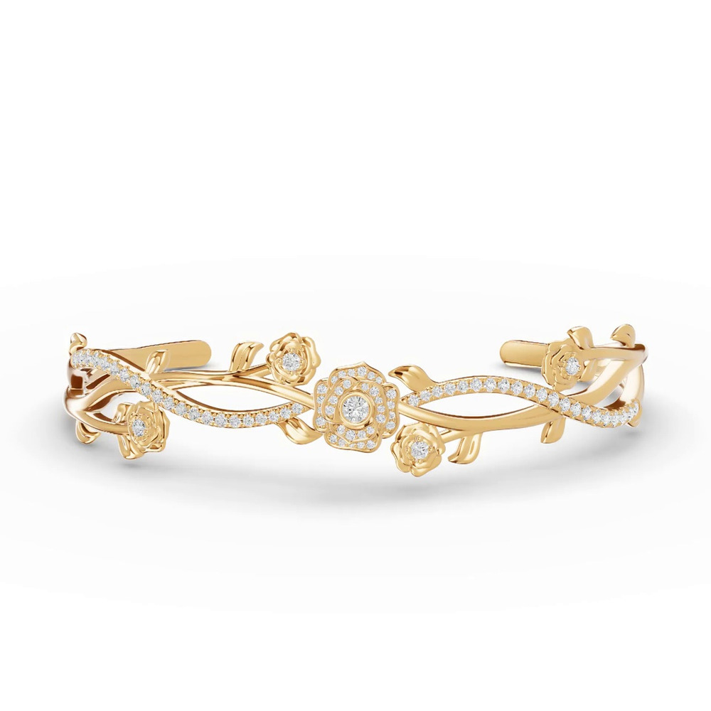 360 degree view of Camelia Floral Diamond Bangle