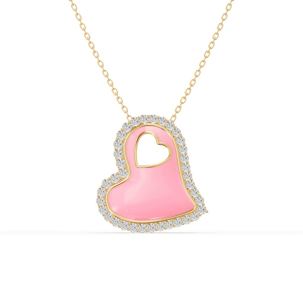 360 degree view of Cherish Pink Lab Pavé Heart Necklace