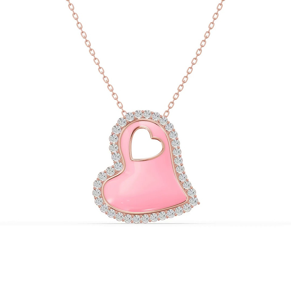 360 degree view of Cherish Pink Lab Pavé Heart Necklace