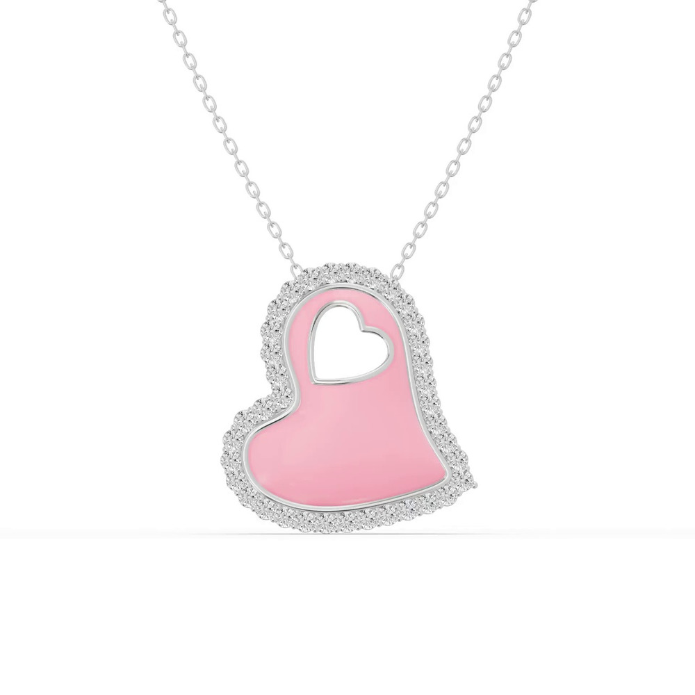 360 degree view of Cherish Pink Pavé Heart Silver Necklace
