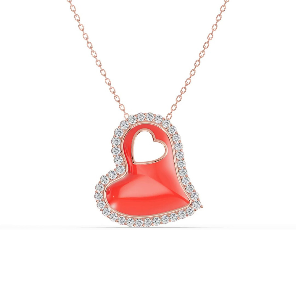 360 degree view of Cherish Red Lab Pavé Heart Necklace