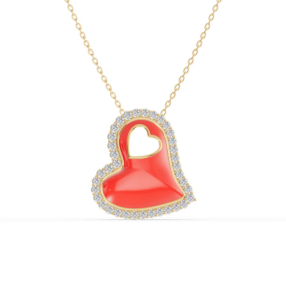 360 degree view of Cherish Red Lab Pavé Heart Necklace