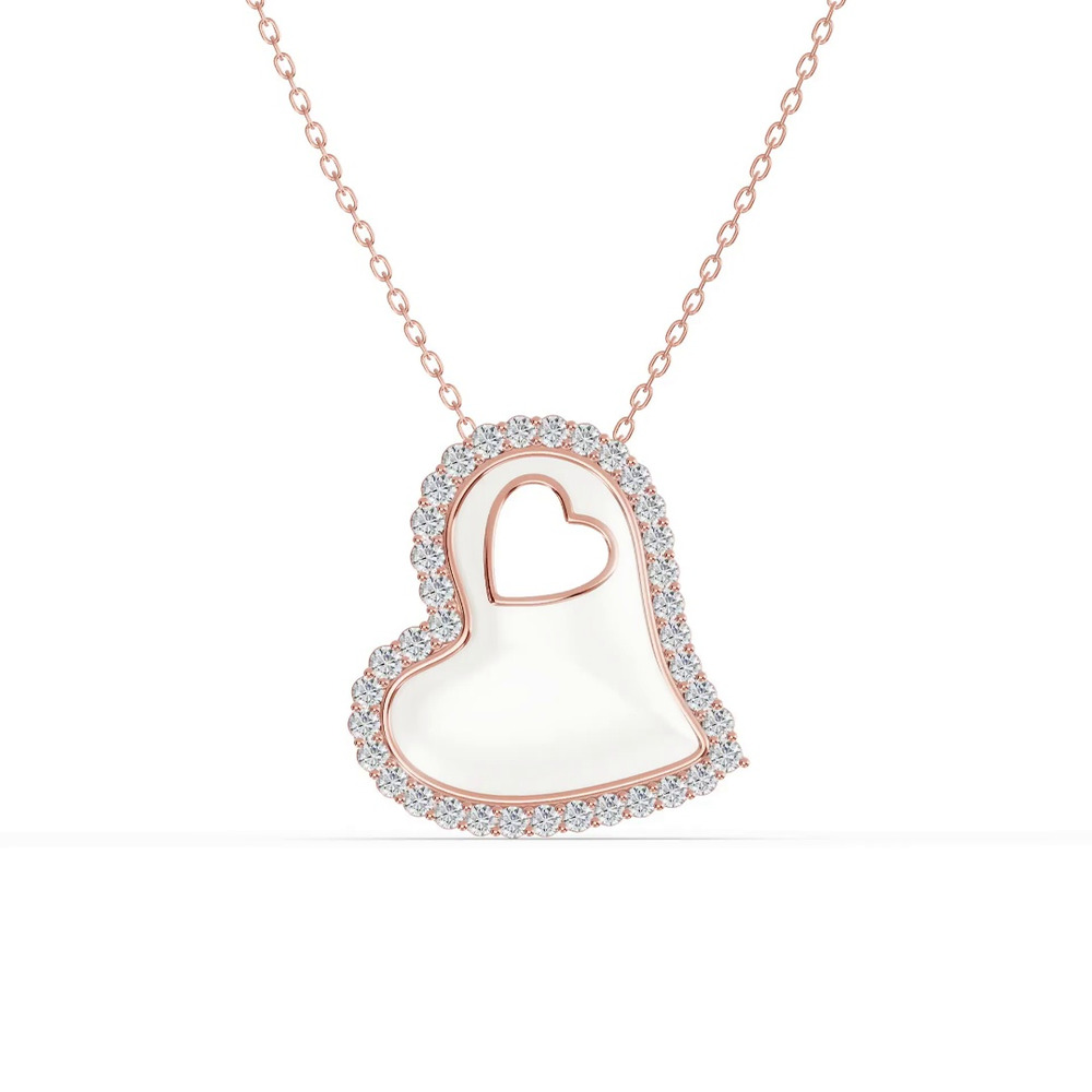 360 degree view of Cherish White Lab Pavé Heart Necklace