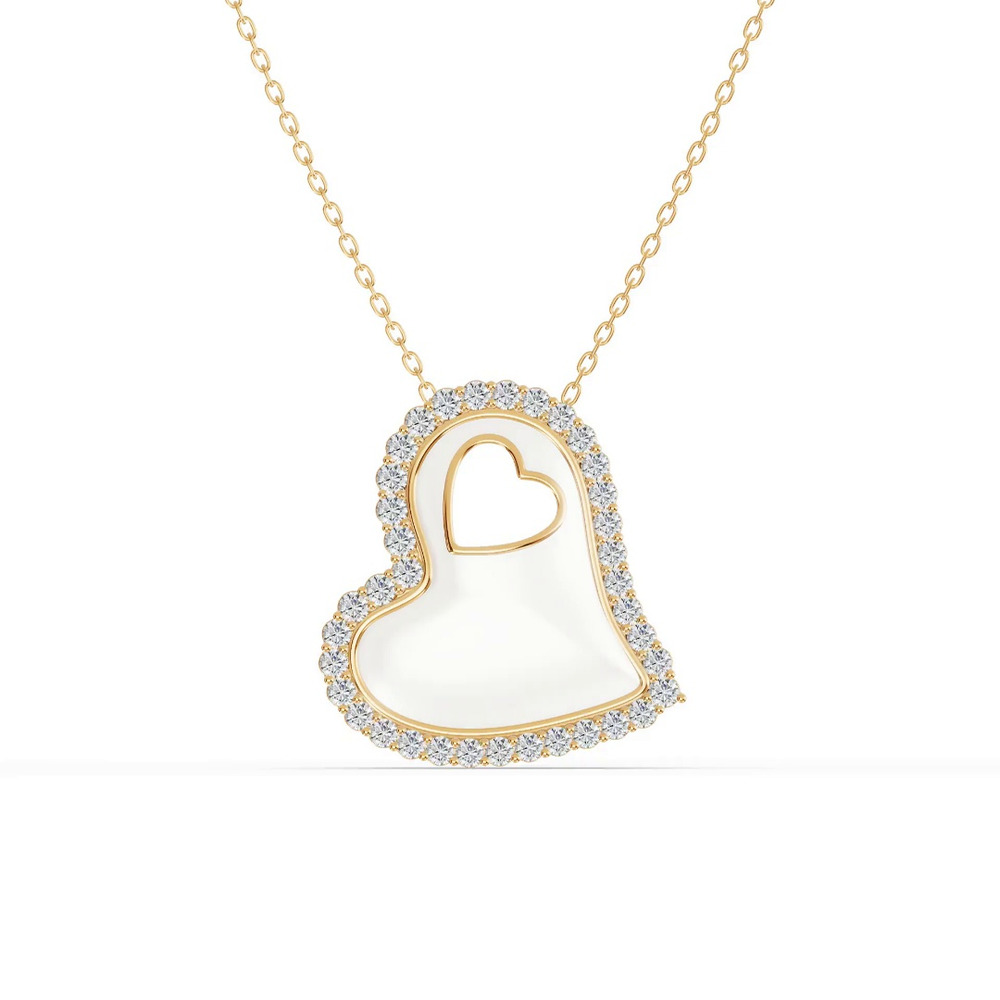 360 degree view of Cherish White Pavé Heart Necklace